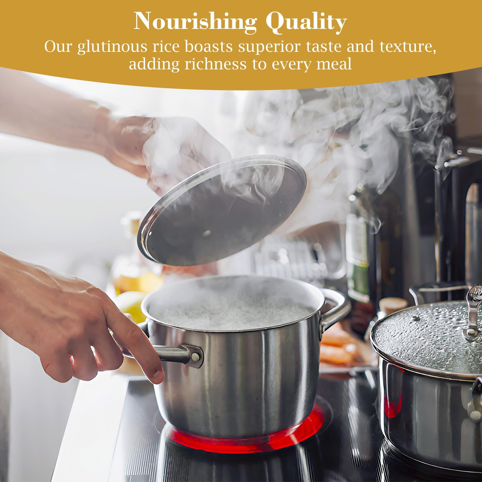 Fusion Select Sanpatong rice in cooking pot evokes traditional Thai meals.