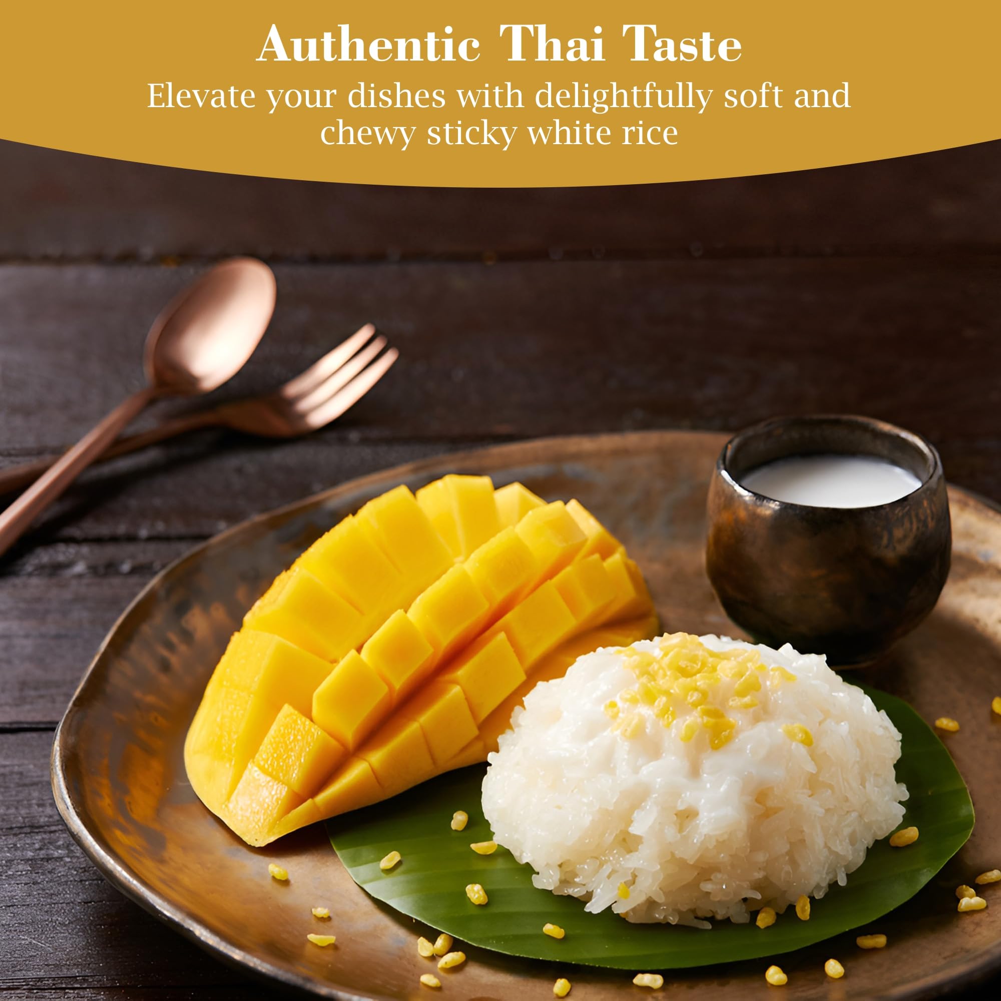 Fusion Select Sanpatong gluten-free and GMO-free rice showcased with serving ideas.