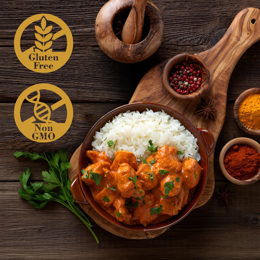 Fusion Select Sanpatong rice texture close-up reveals soft, chewy grains ideal for mango sticky rice.