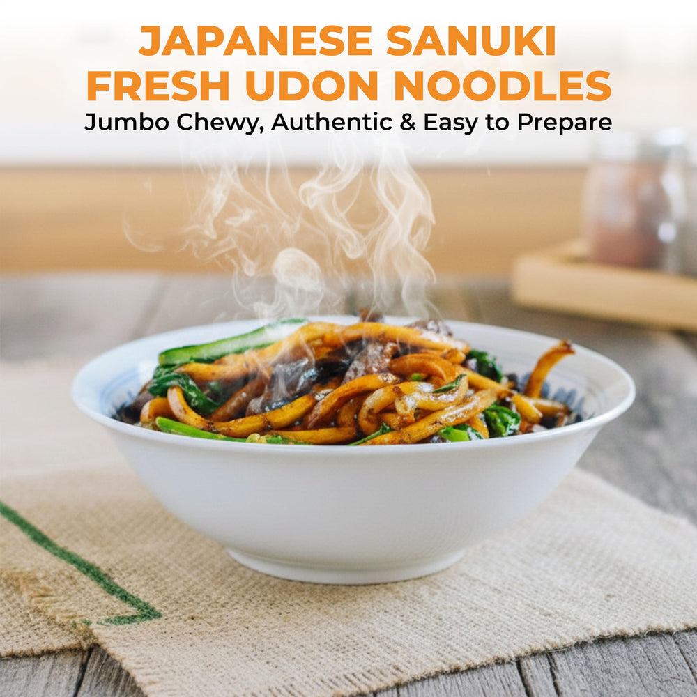 Fusion Select Sanuki udon texture close-up highlighting chewy bite.