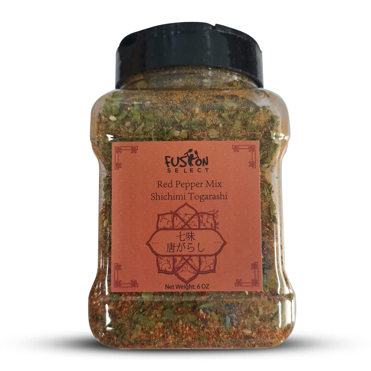 Fusion Select Shichimi Togarashi jar label highlights seven-spice blend for versatile cooking.