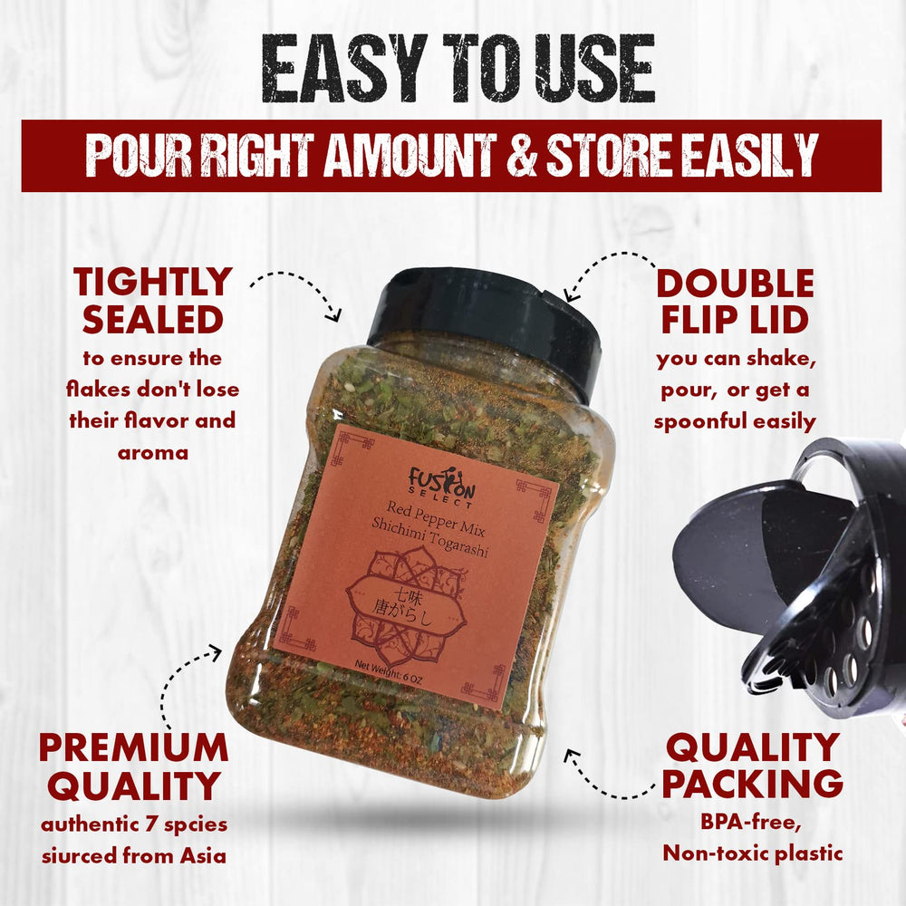 Fusion Select Shichimi Togarashi kitchen use scene suggests vibrant spice for ramen.