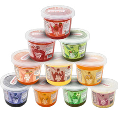 Fusion Select six flavors bursting bobaz pack shot highlights colorful toppings for tea.