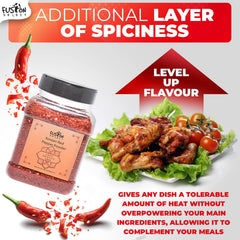 Fusion Select spicy chili flakes on kimchi dish suggest authentic Korean seasoning