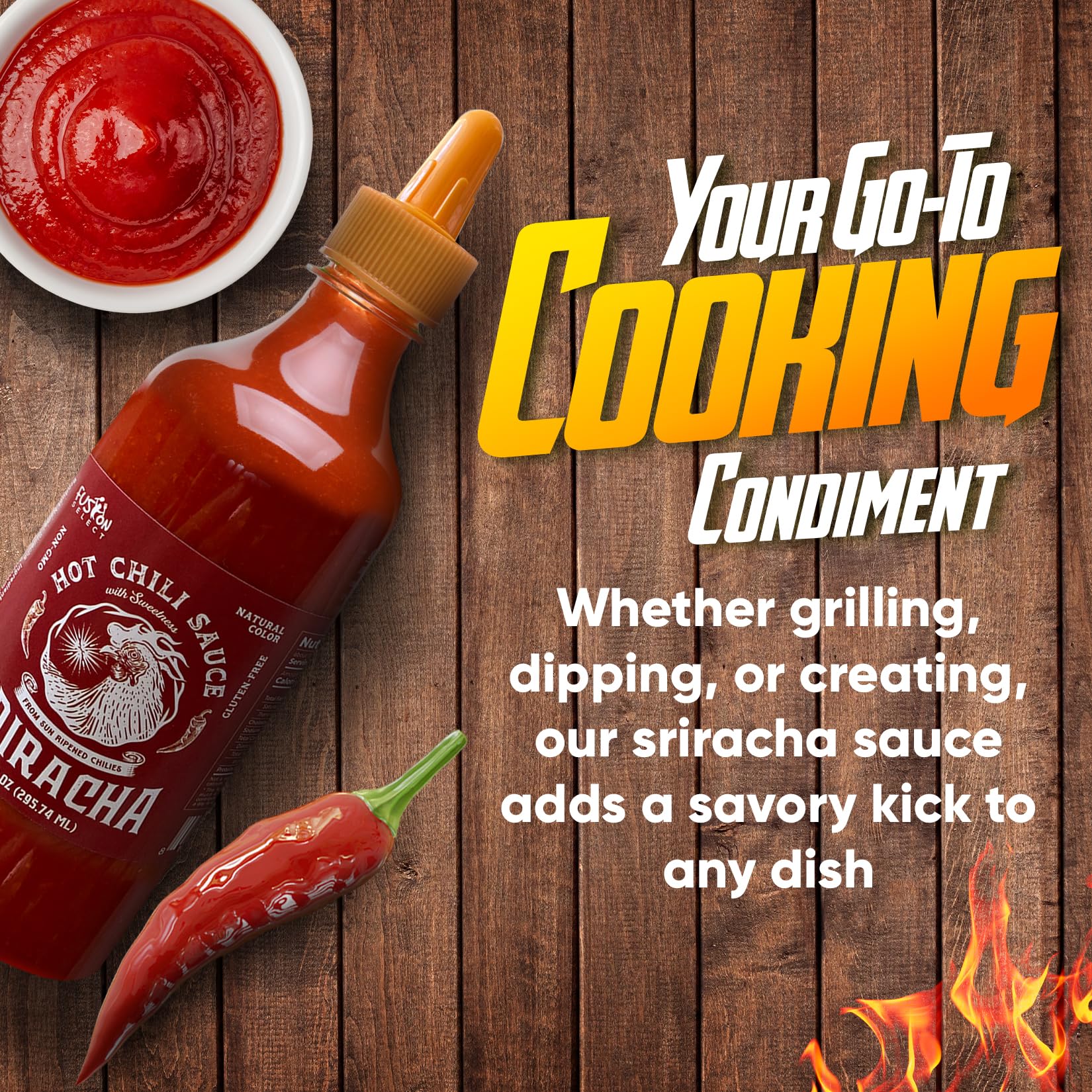 Fusion Select Sriracha glaze on pizza for glossy, spicy finish