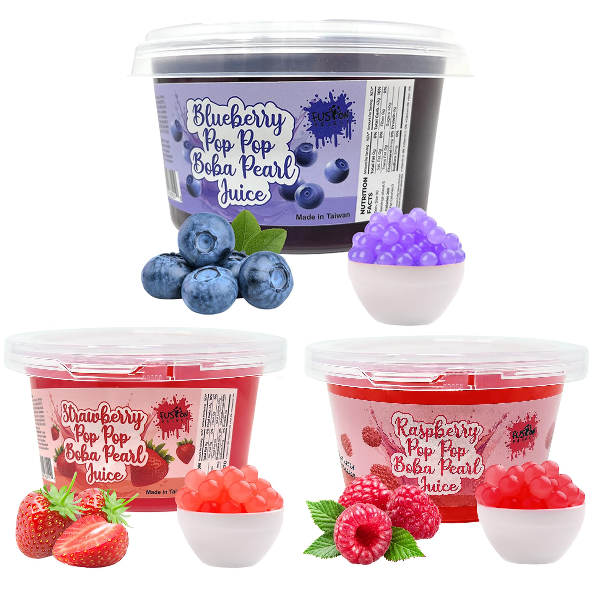 Fusion Select strawberry bursting boba pearls close-up, ideal tea topping