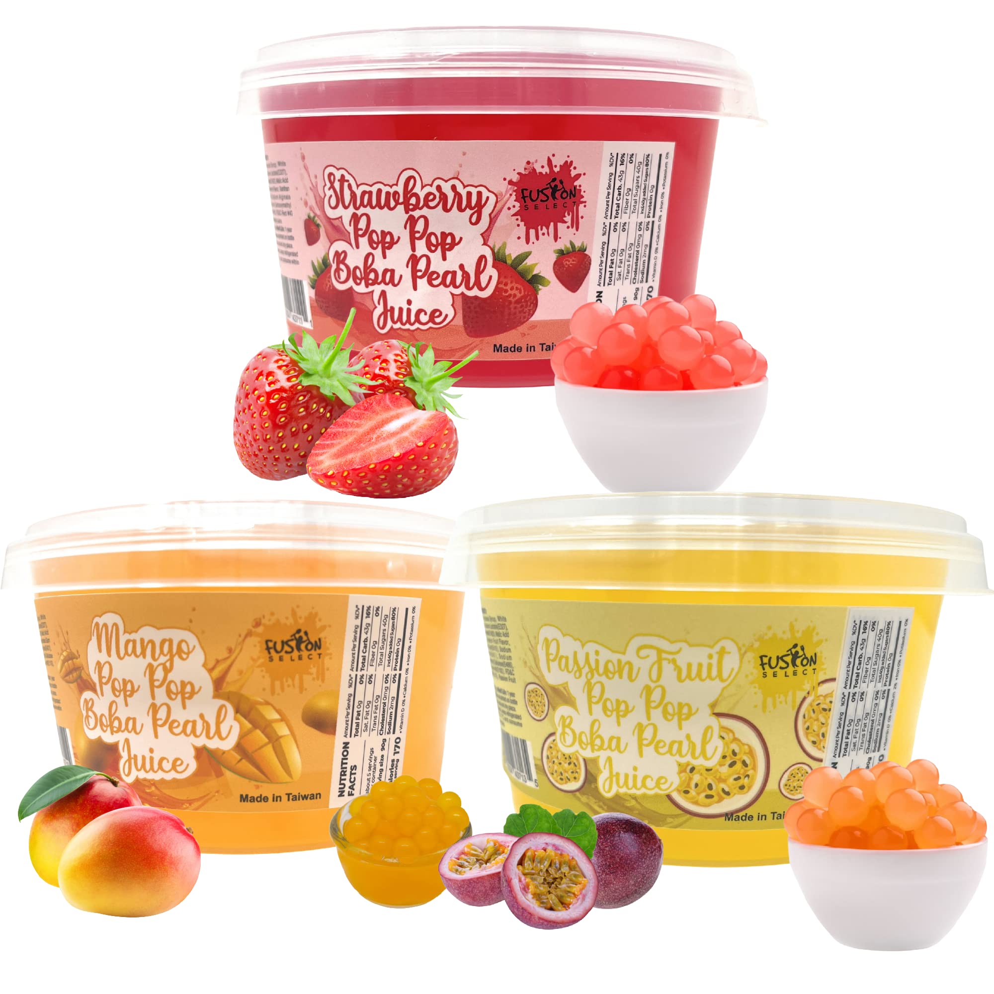 Fusion Select strawberry bursting boba pearls add fruity pop to tea.