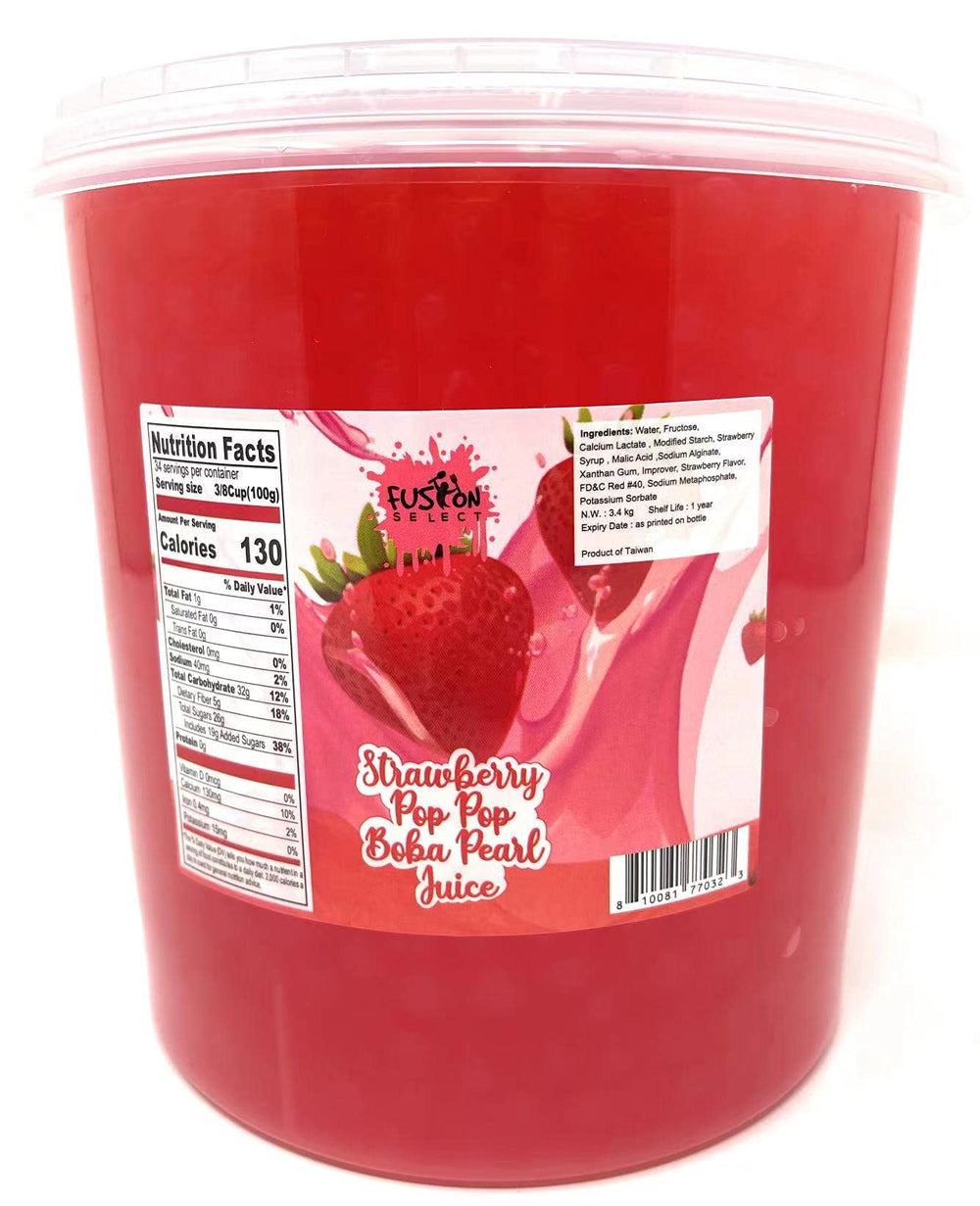 Fusion Select Strawberry Bursting Bobaz Pearls packaging, bulk tea topping option