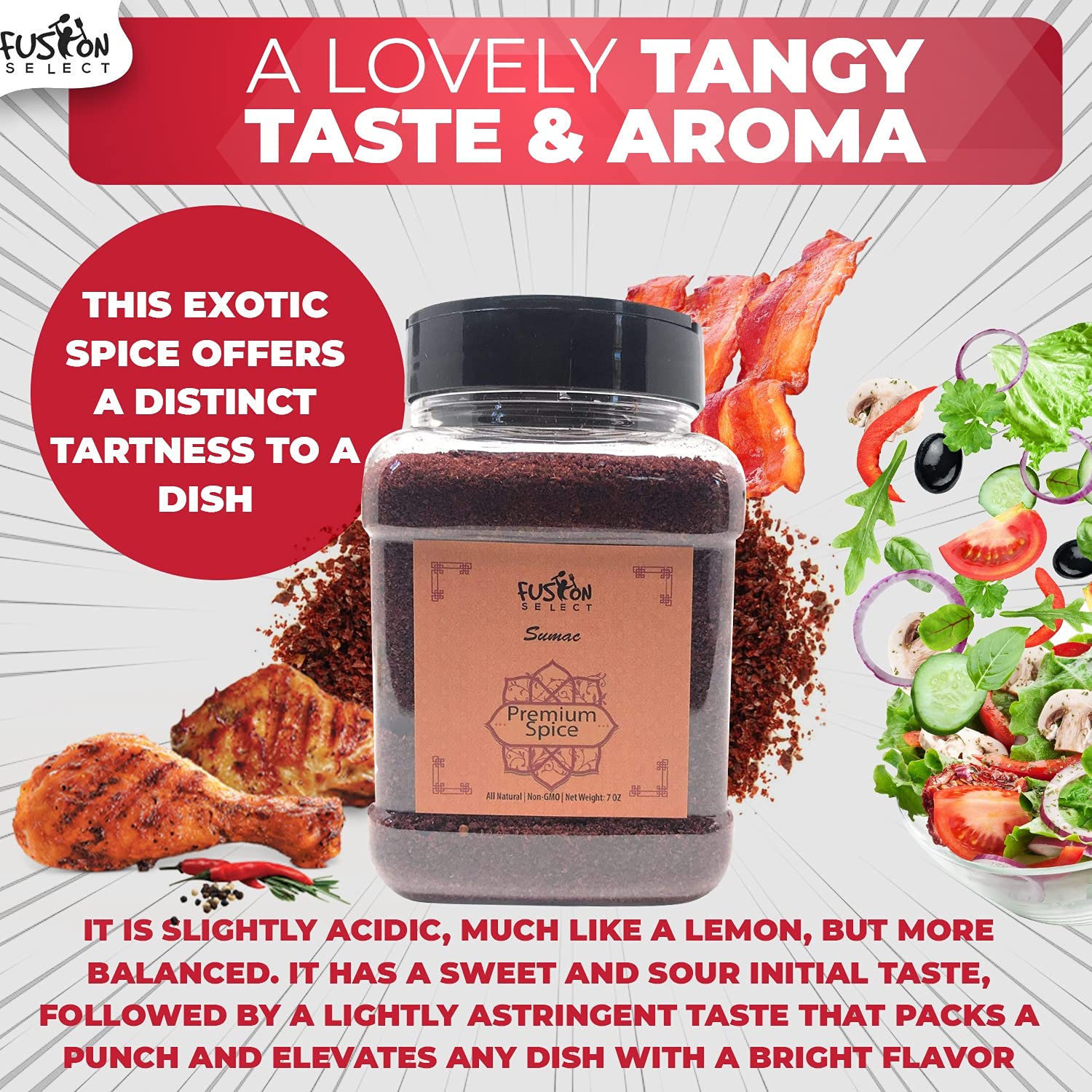 Fusion Select sumac spice with a dressing bowl indicates versatile use for salads