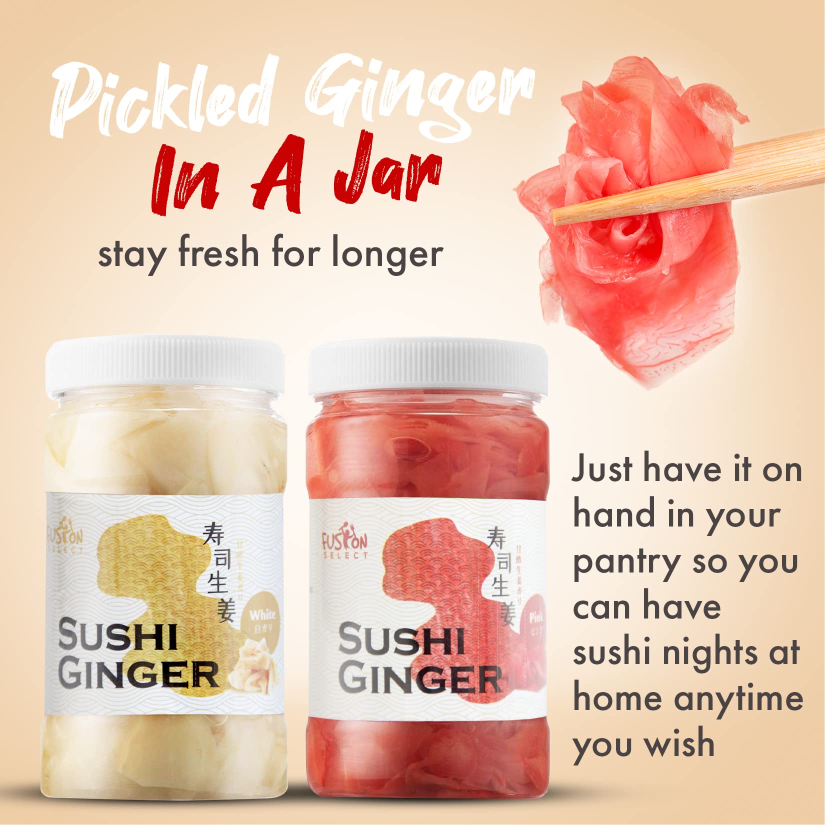 Fusion Select sushi ginger enhances traditional sashimi presentation and flavor