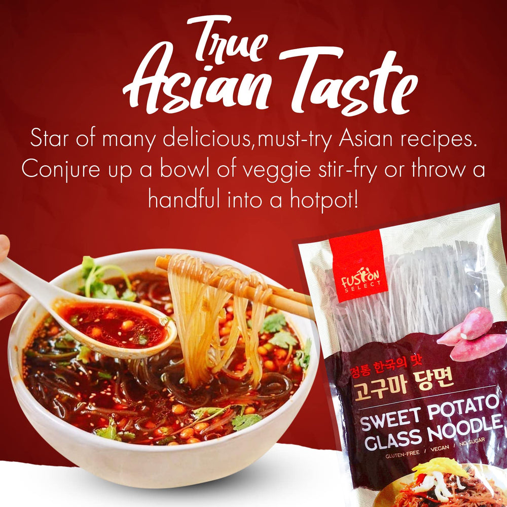 Fusion Select sweet potato glass noodles uncooked bundles ideal for quick meals.