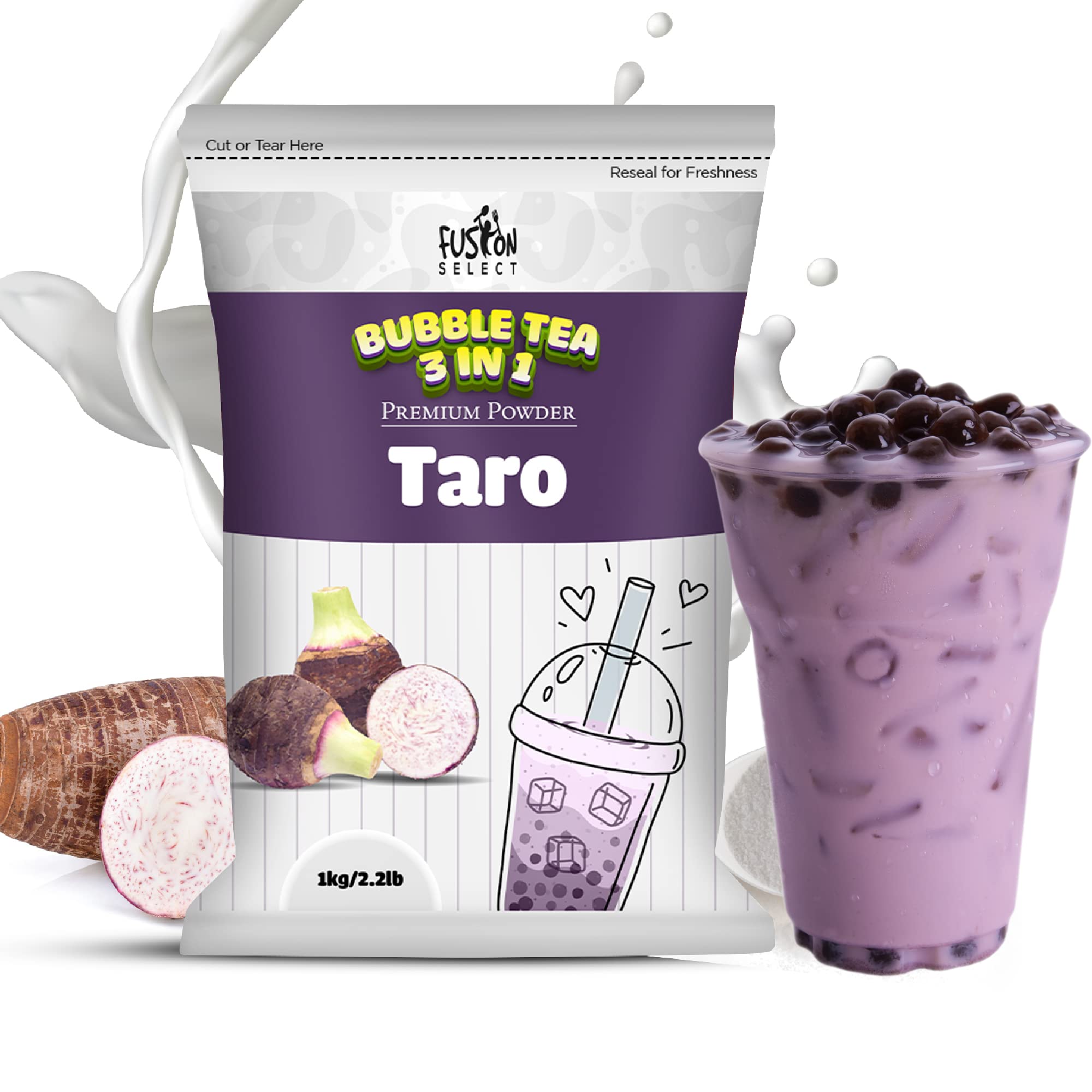 Fusion Select taro milk tea powder container showing convenient bulk packaging for home use