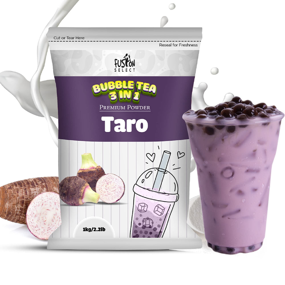 Fusion Select taro milk tea powder container showing convenient bulk packaging for home use