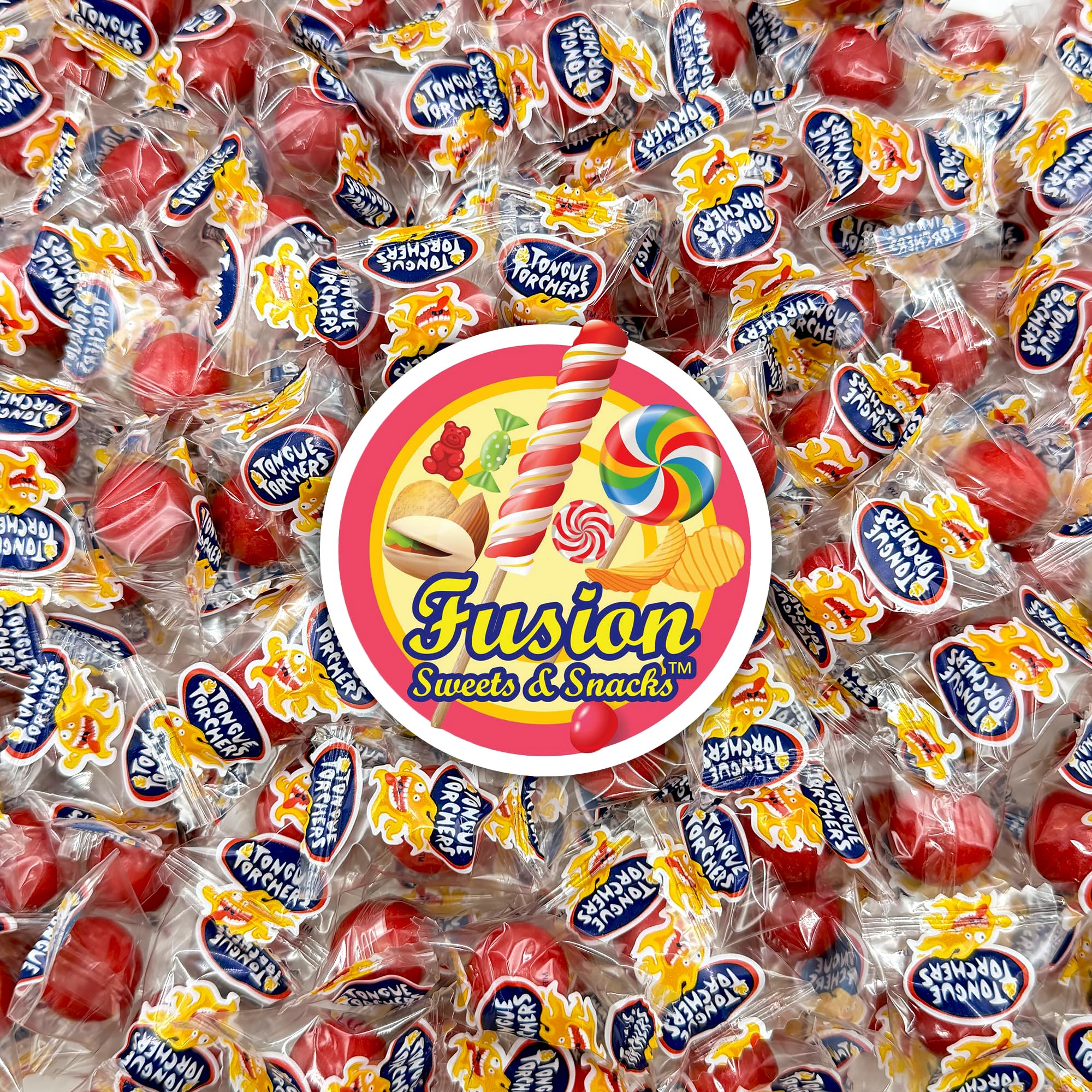 Fusion Sweets And Snacks Holiday Candy Bowl setup featuring fiery jawbreakers