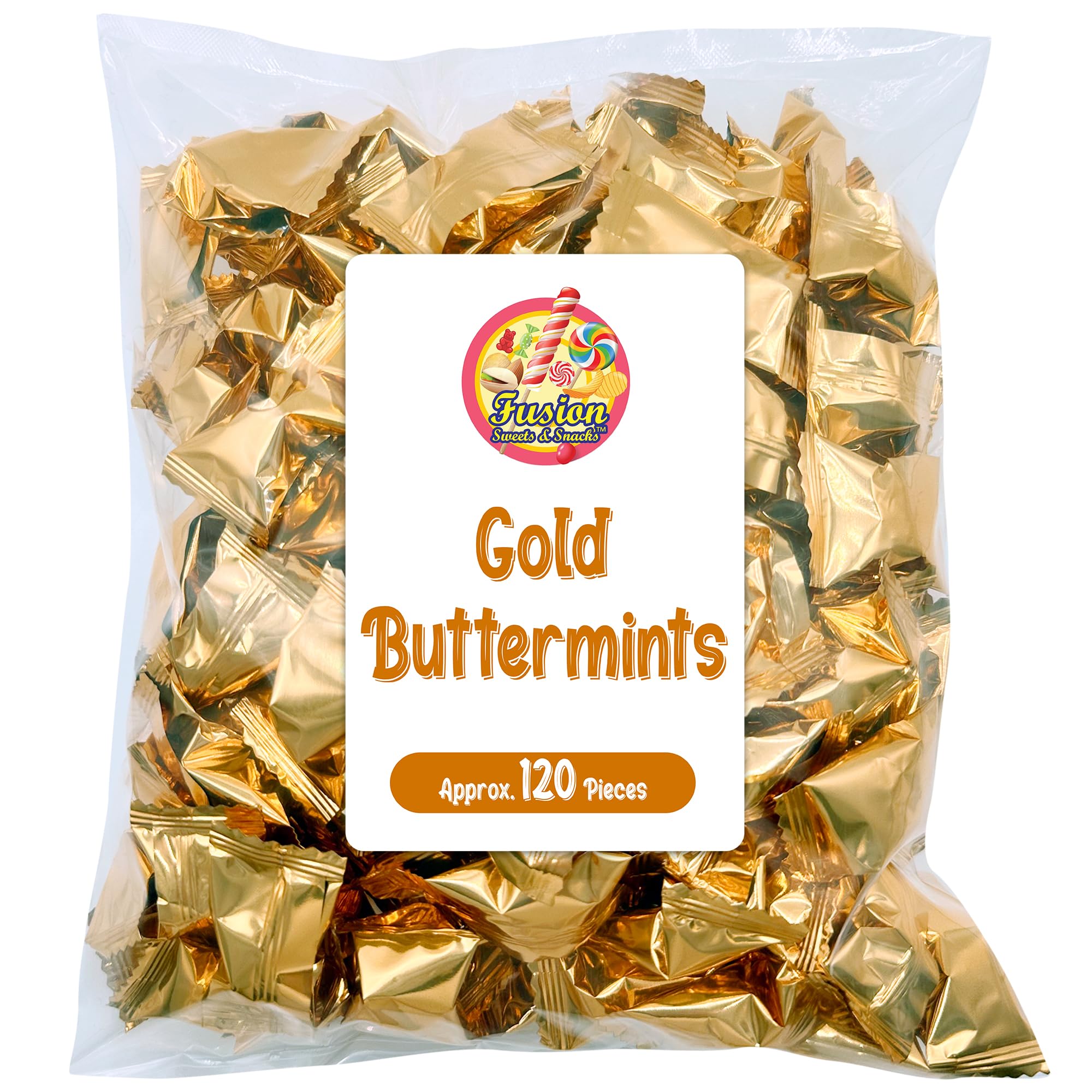 Fusion Sweets And Snacks wedding-mints in gold-pack for sophisticated favors