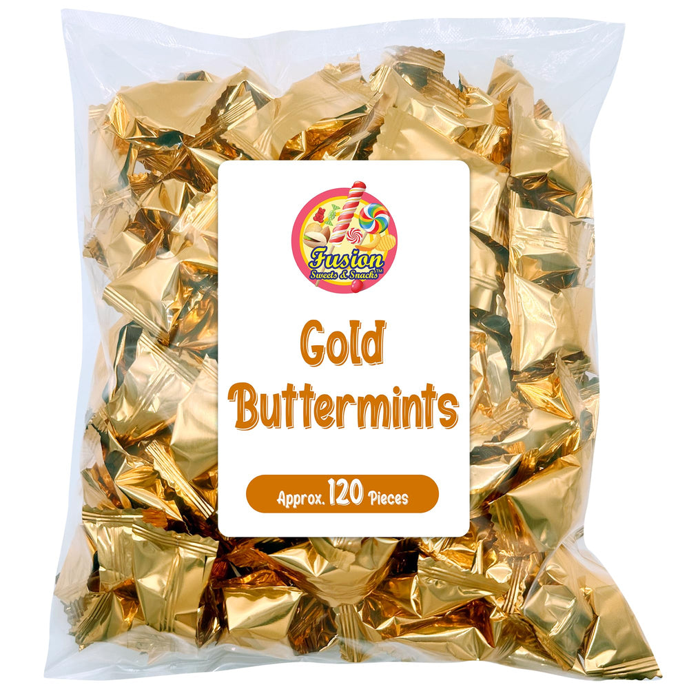 Fusion Sweets And Snacks wedding-mints in gold-pack for sophisticated favors