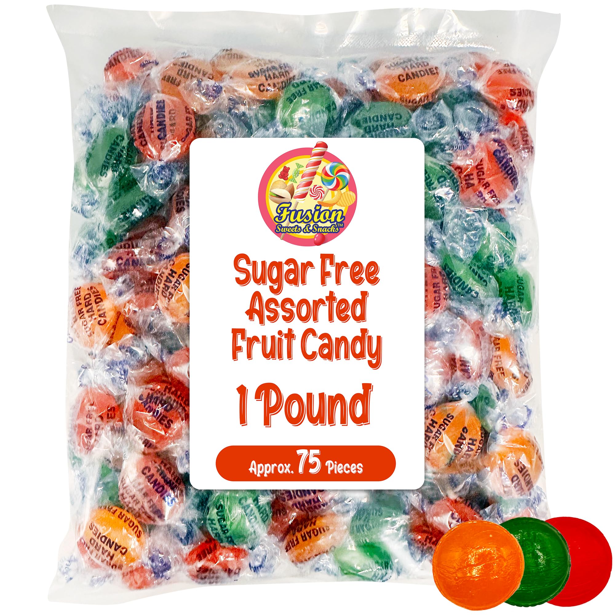 Fusion Sweets Arcor Sugar Free orange candy—zero sugar citrus delight.