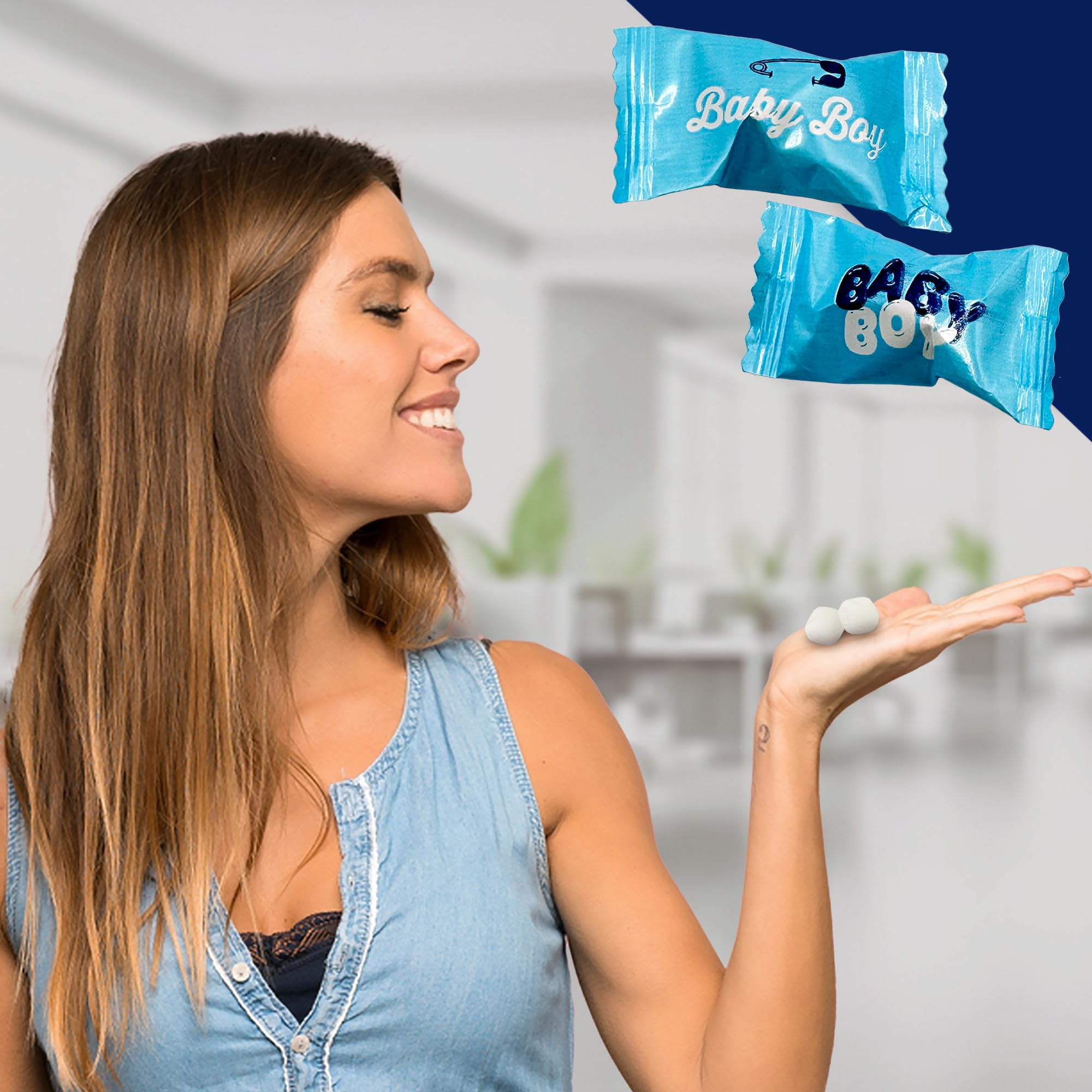Fusion Sweets Baby Boy Buttermints come in a 100-count bag for sharing.