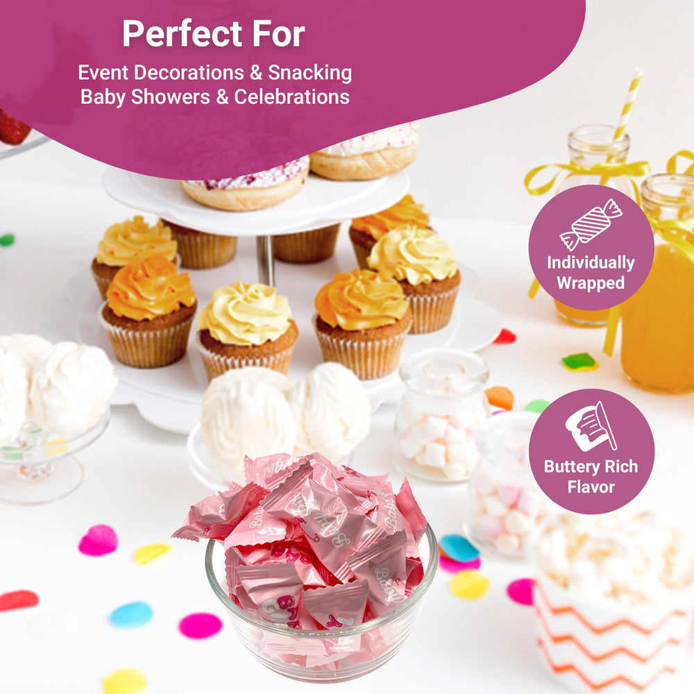 Fusion Sweets Baby Girl Buttermints displayed in bowls for dessert tables.