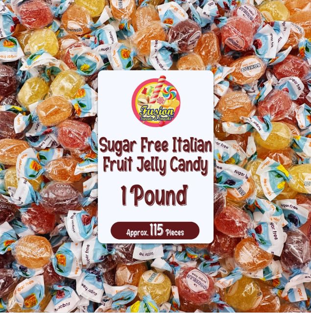 Fusion Sweets Bonelle fruit jelly front label, sugar-free indulgence for snacking.