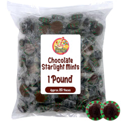 Table display of Fusion Sweets Chocolate Starlight Mints in an elegant setup.