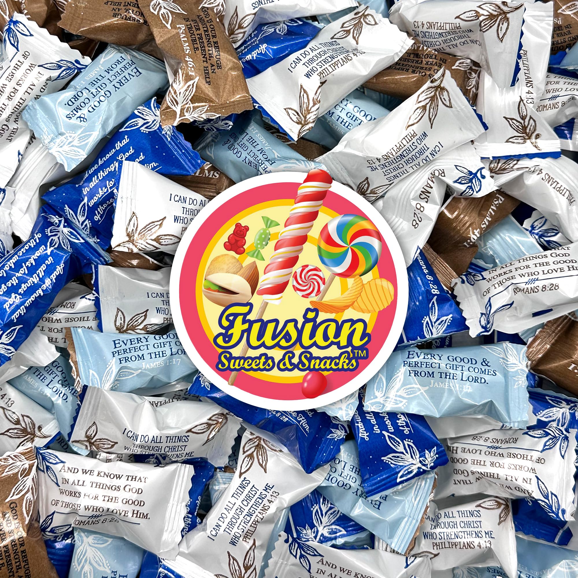 Fusion Sweets Christian celebration candy shown for communion or graduation favors.