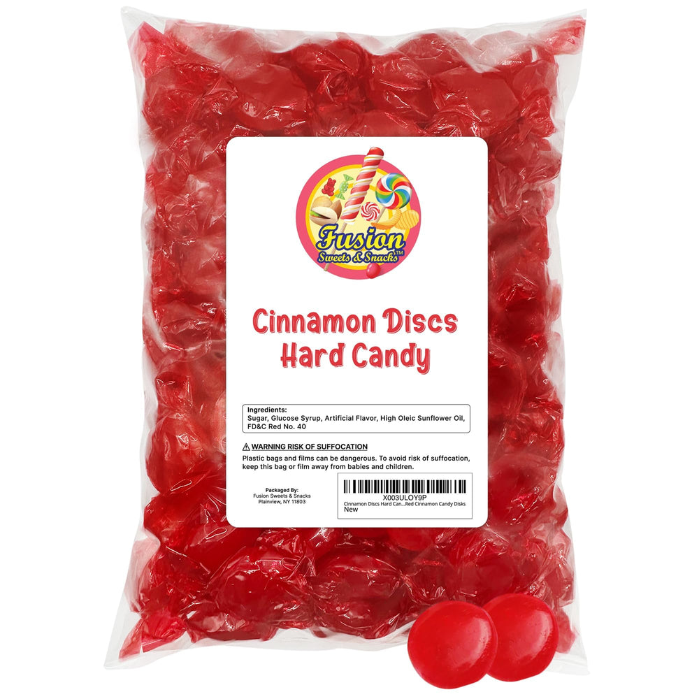 Close-up of glossy red Cinnamon Discs with bold aroma.