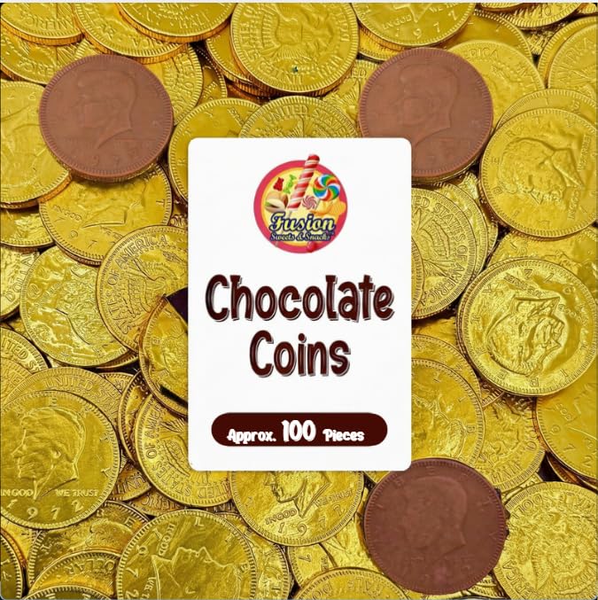 Fusion Sweets And Snacks Gold Candy Coins front view; premium milk chocolate for gifting.