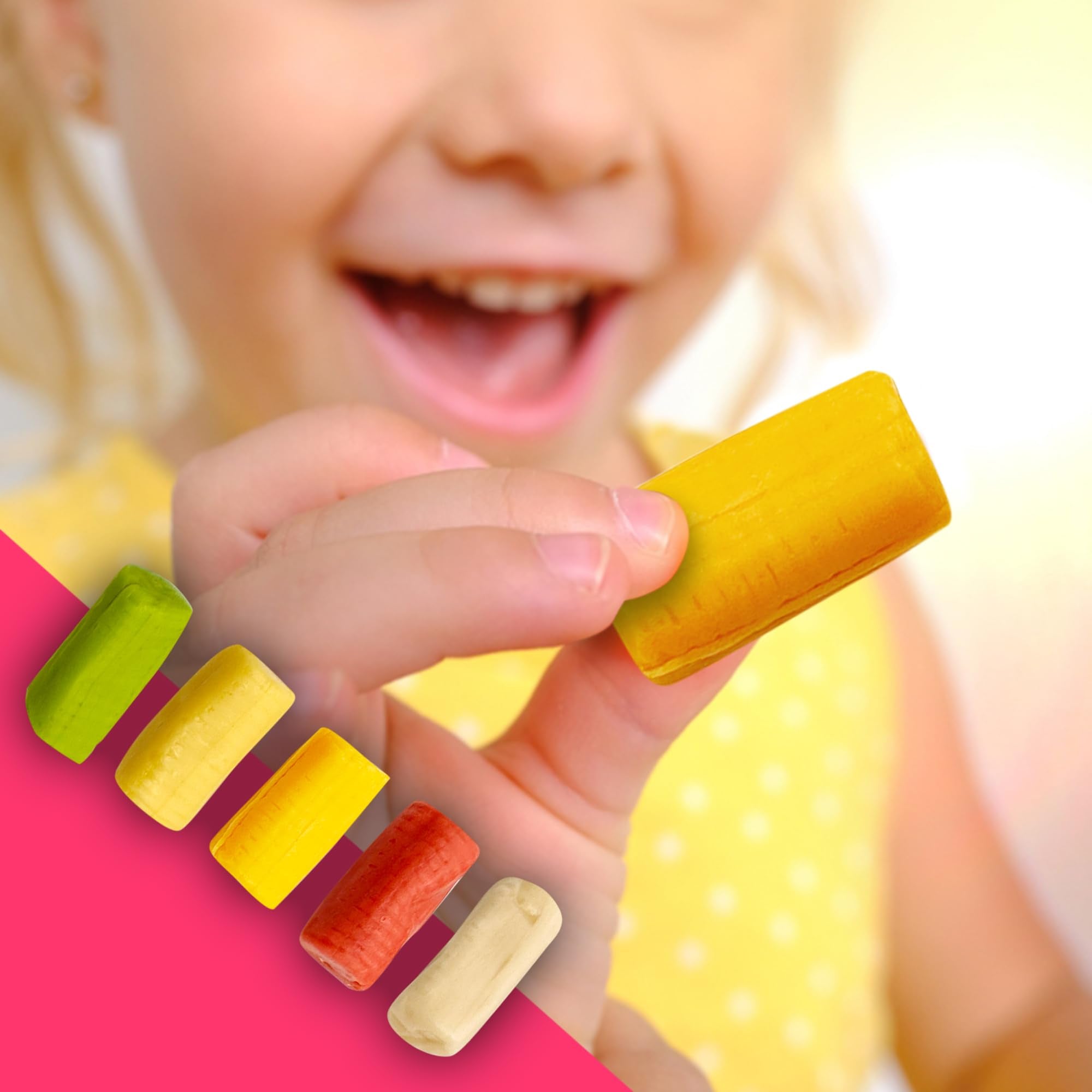 Fusion Sweets And Snacks fruit chews in five flavors for vibrant tastings.