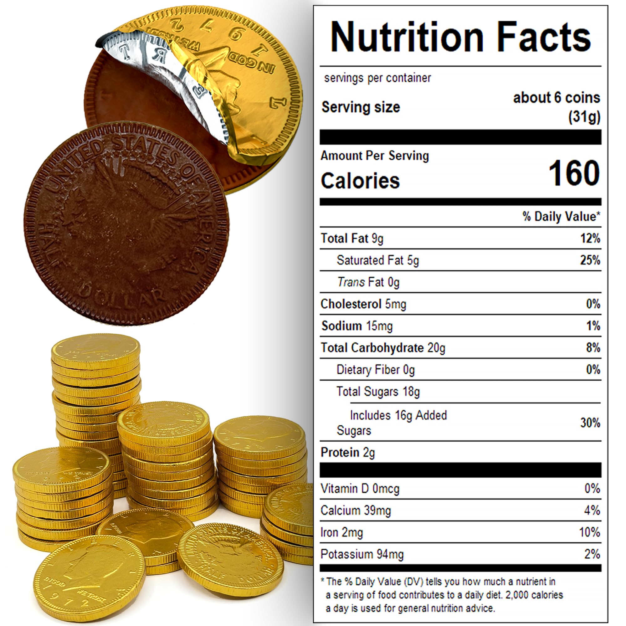 Fusion Sweets Gold Candy Coins foil-wrapped coins gleam on a candy bar display.