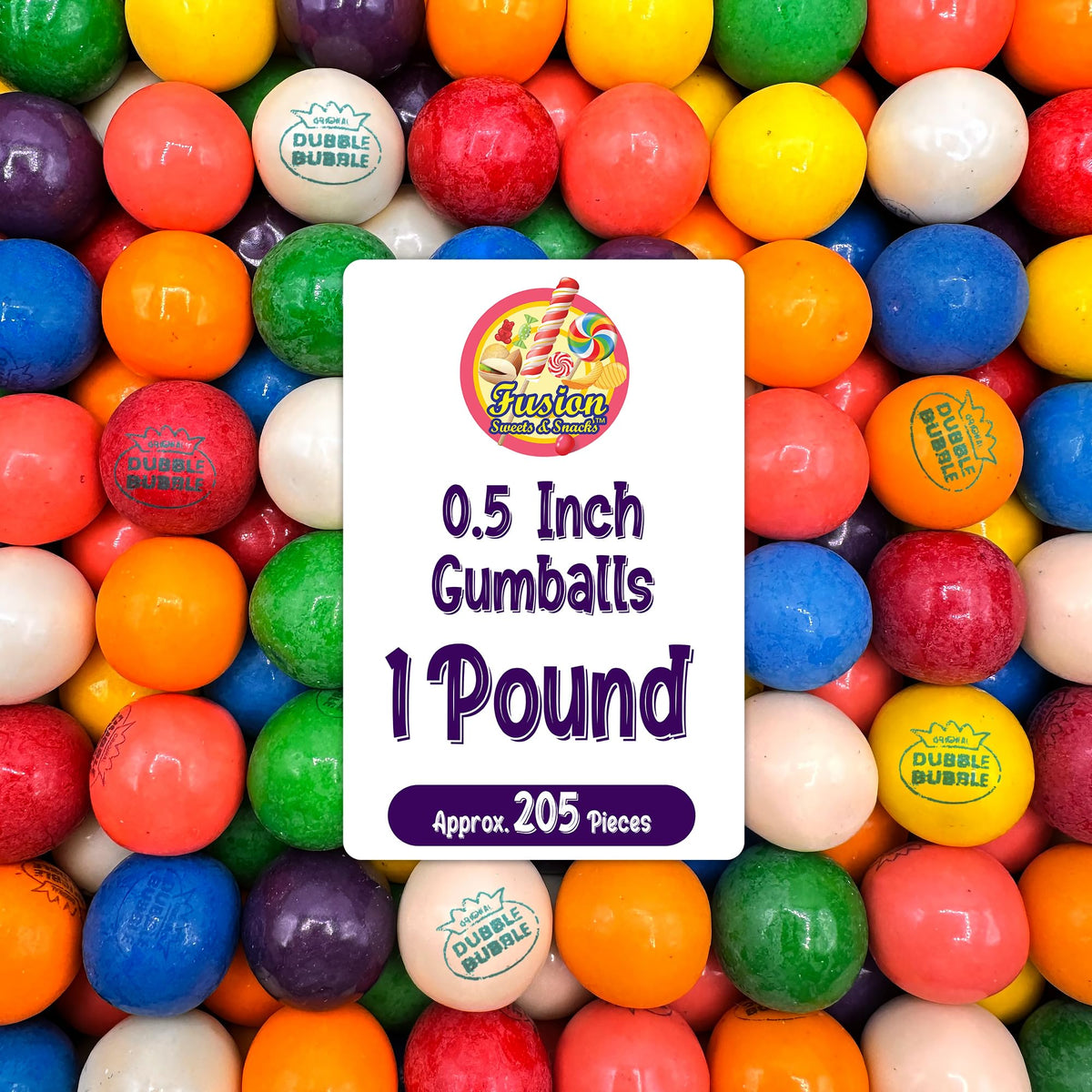 Fusion Sweets Gumballs half-inch bulk pack adds vibrant color for machine refills.
