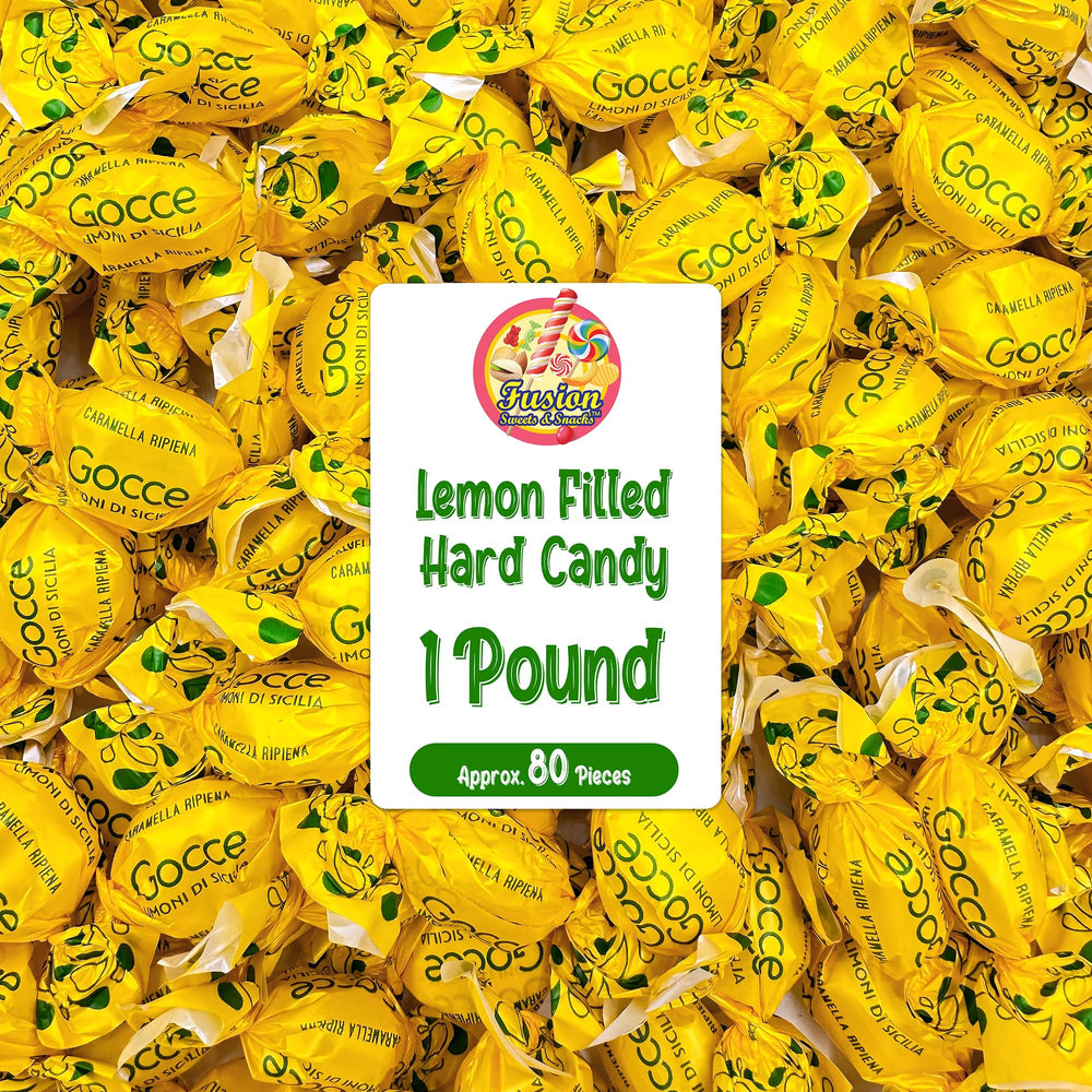 Fusion Sweets Italian Lemon Drops bag front highlighting bright citrus flavor for gatherings.