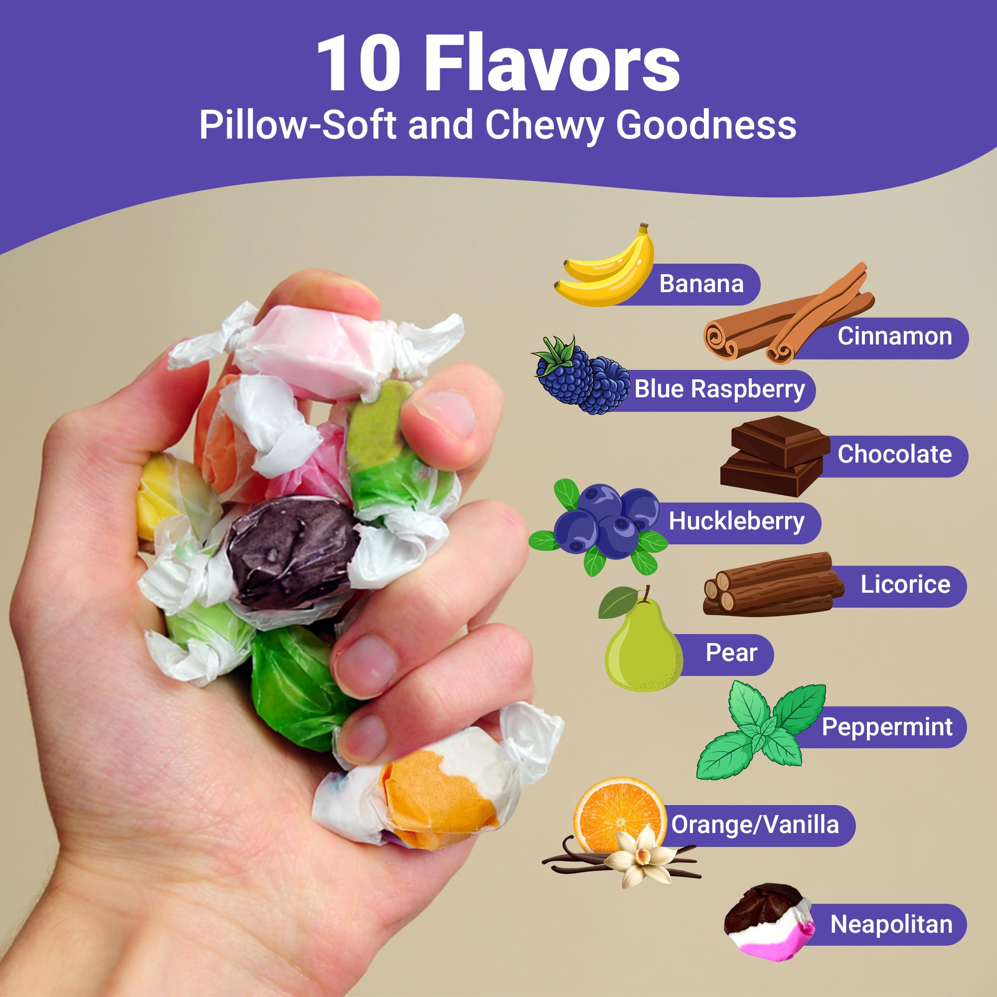 Fusion Sweets soft and chewy taffy texture creates satisfying bites without stickiness