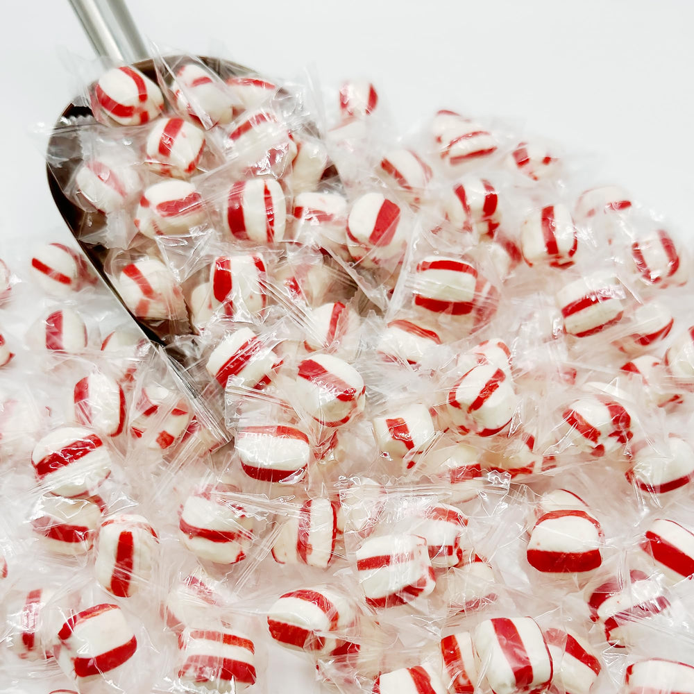 Fusion Sweets peppermint puffs bag open showing freshness seal.