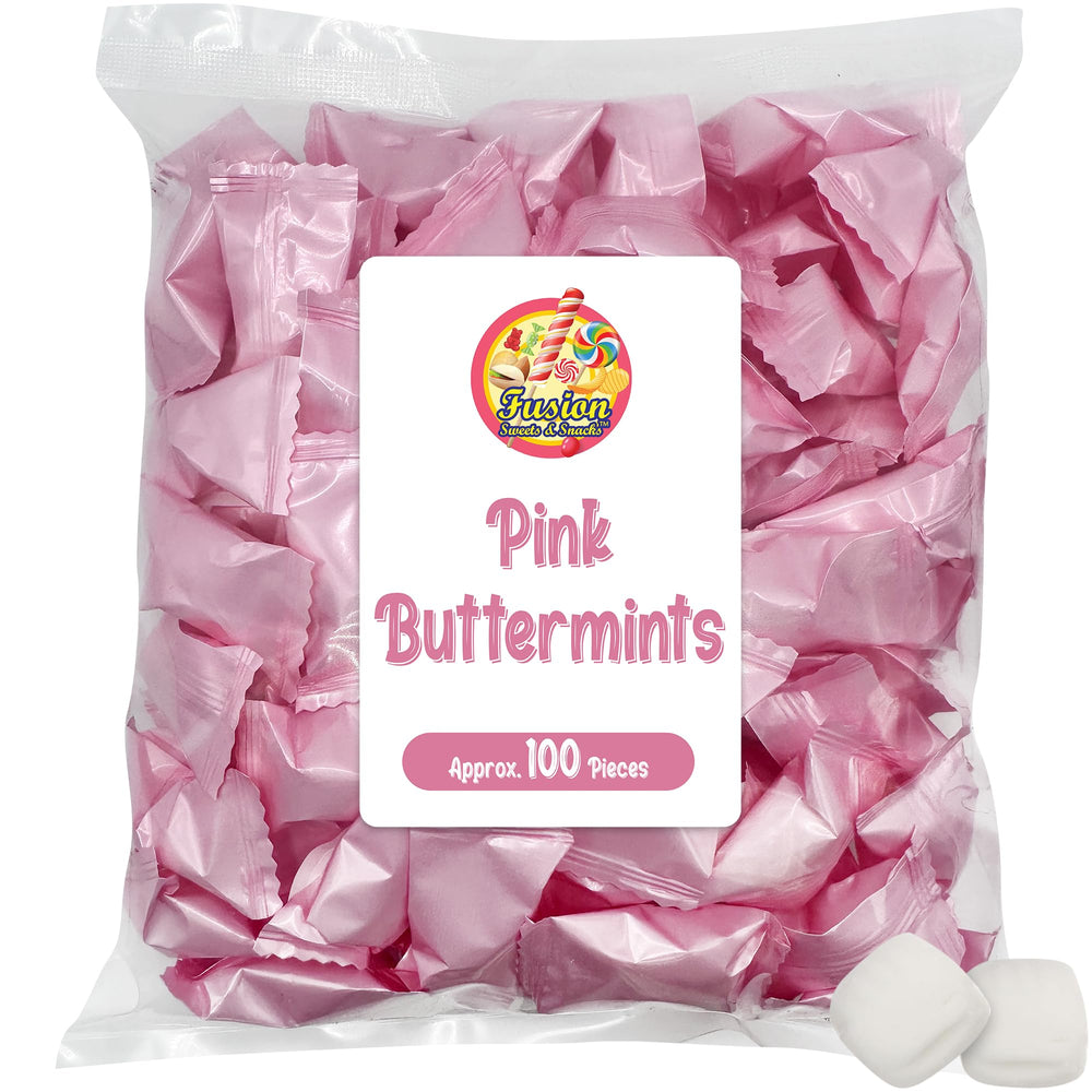 Fusion Sweets And Snacks Pink Buttermints on a candy dish add charming color
