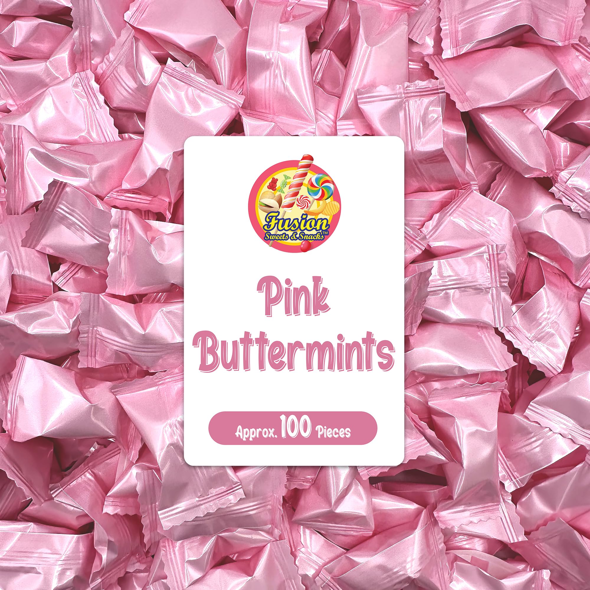 Fusion Sweets And Snacks Pink Buttermints pack-shot ideal for baby shower favors