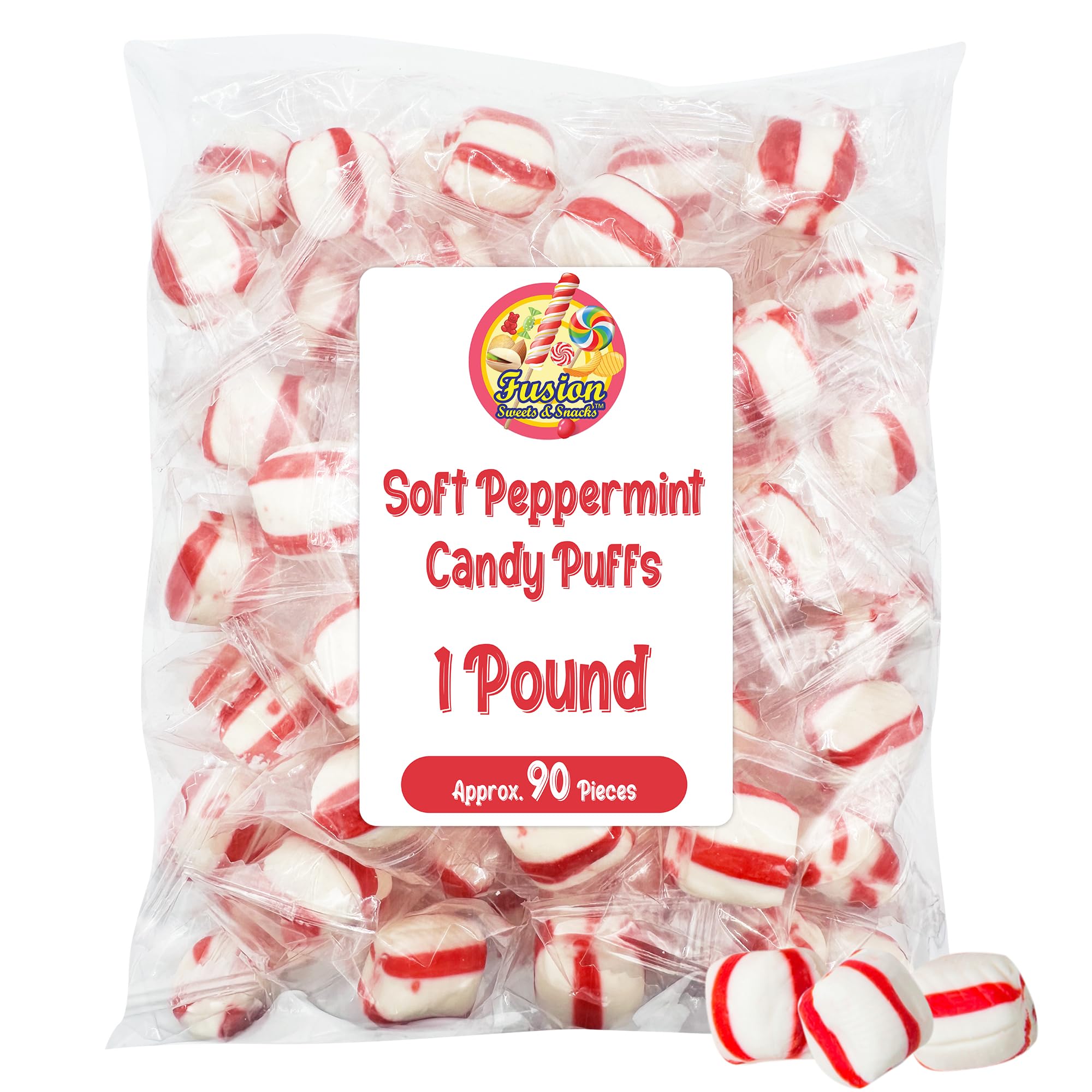 Fusion Sweets soft peppermint puff candy 1lb bag ready for sharing and fresh snacking.