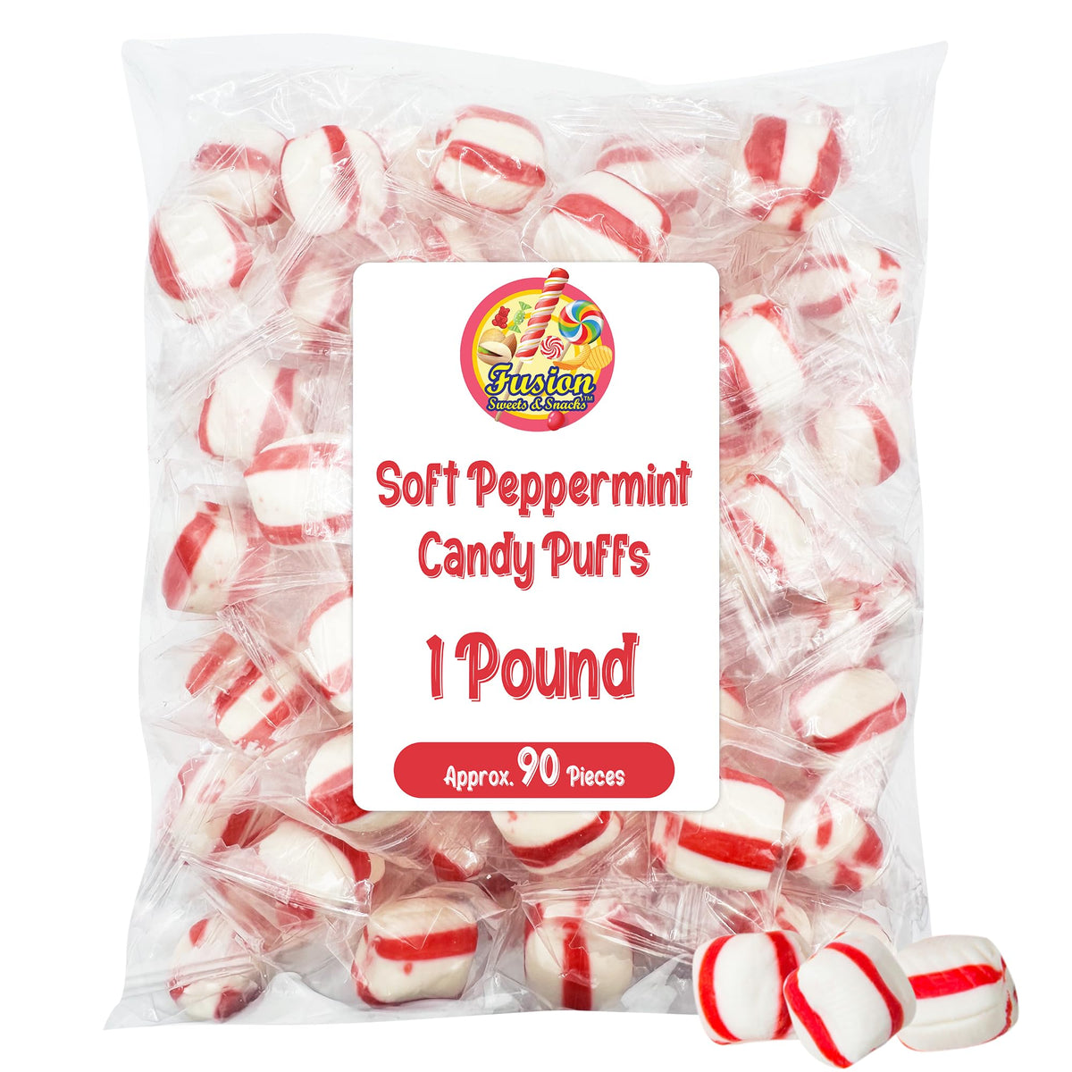 Fusion Sweets soft peppermint puff candy 1lb bag ready for sharing and fresh snacking.