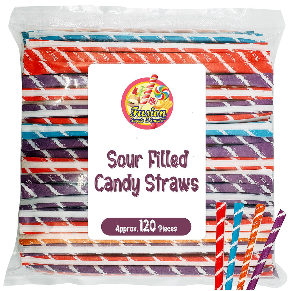 Fusion Sweets Sour Filled Candy Straws bulk bag front ready for sharing and gifting