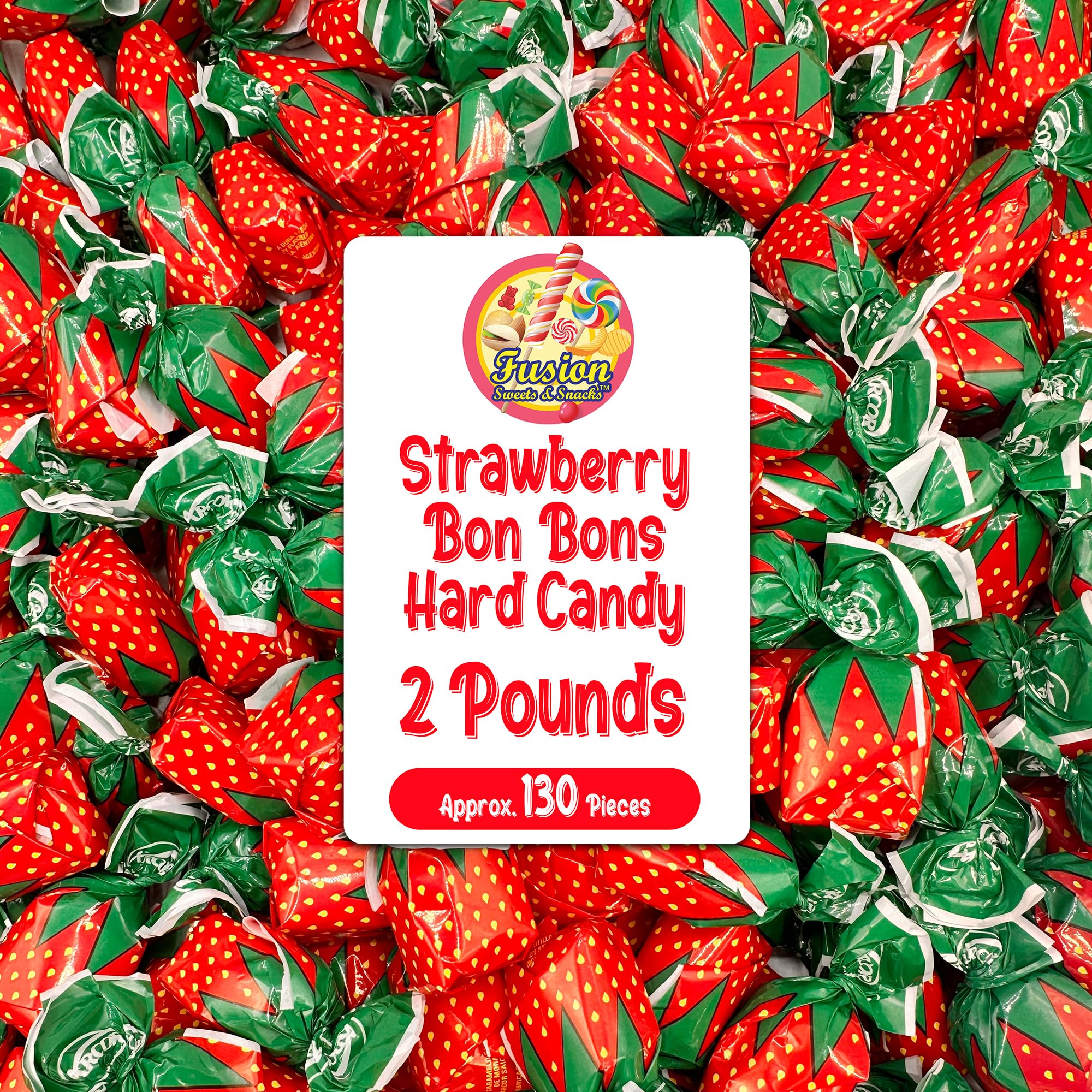 Fusion Sweets And Snacks strawberry-filled hard candy, individually wrapped, perfect for on-the-go sweetness.