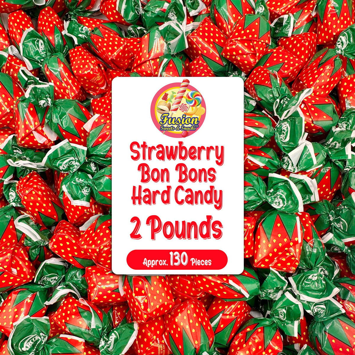 Fusion Sweets And Snacks strawberry-filled hard candy, individually wrapped, perfect for on-the-go sweetness.