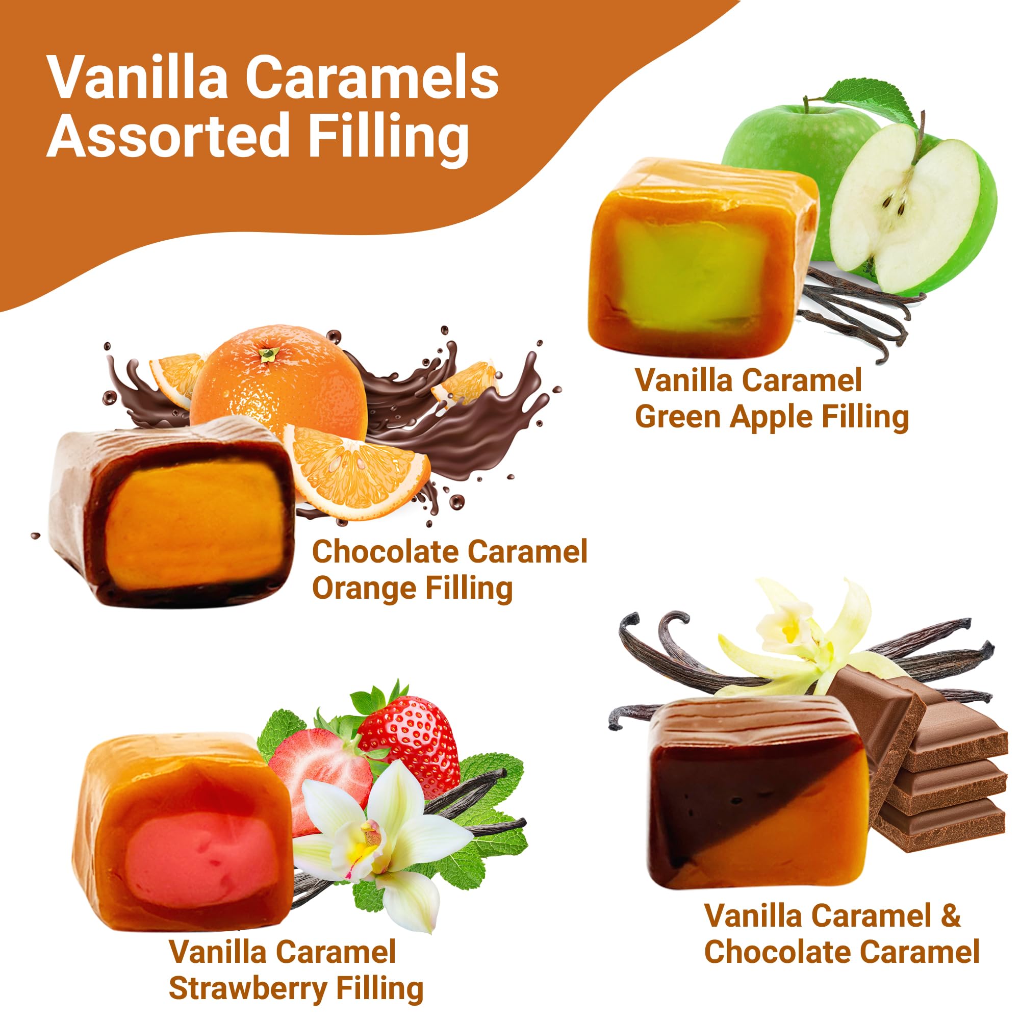 Fusion Sweets Vanilla Caramel Bite, portable and shareable snack option.