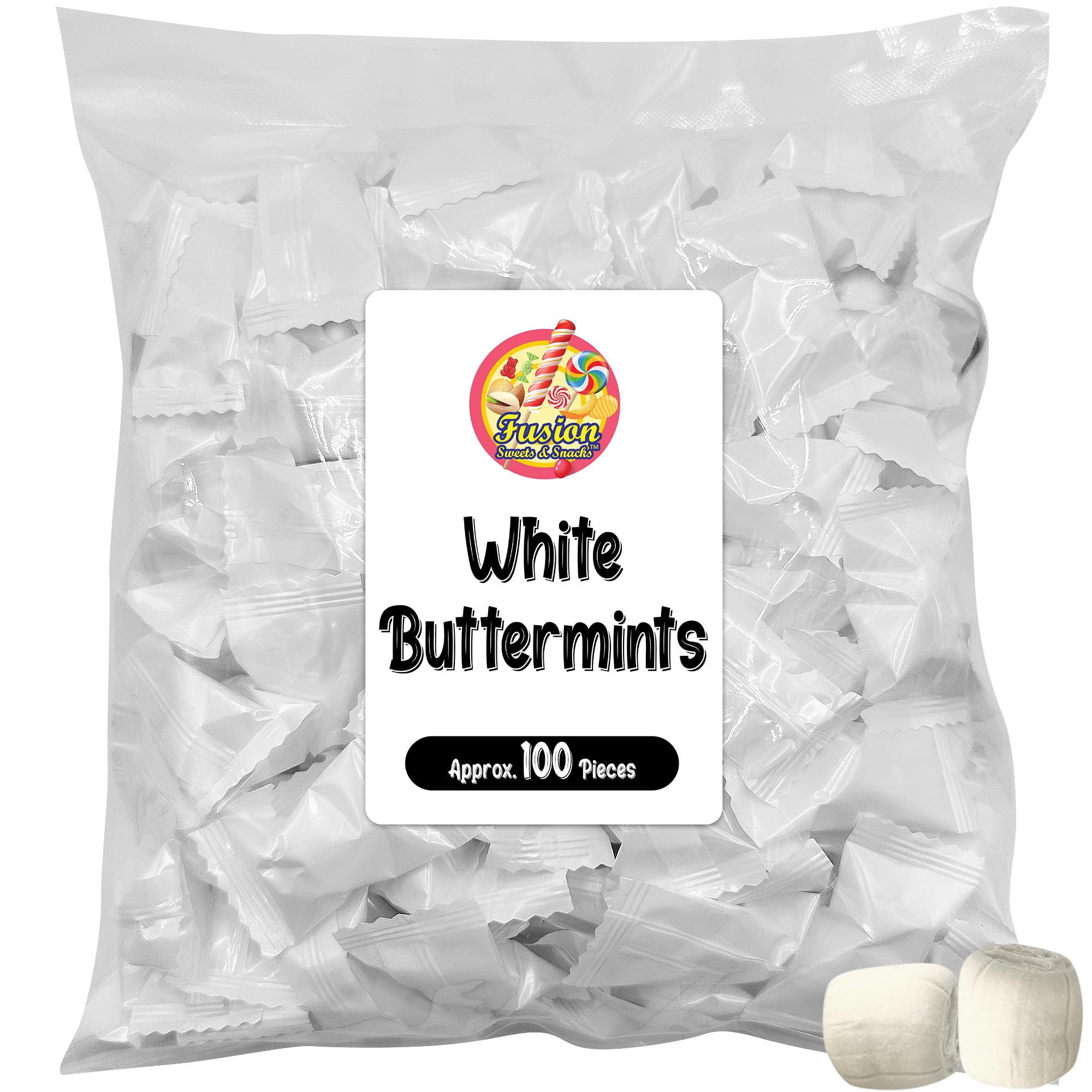 Fusion Sweets White Buttermints close-up reveals creamy texture and melt