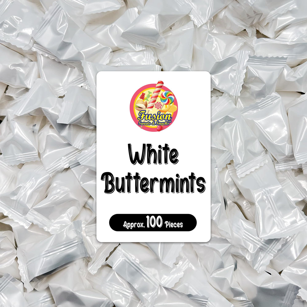 Fusion Sweets White Buttermints on display for weddings