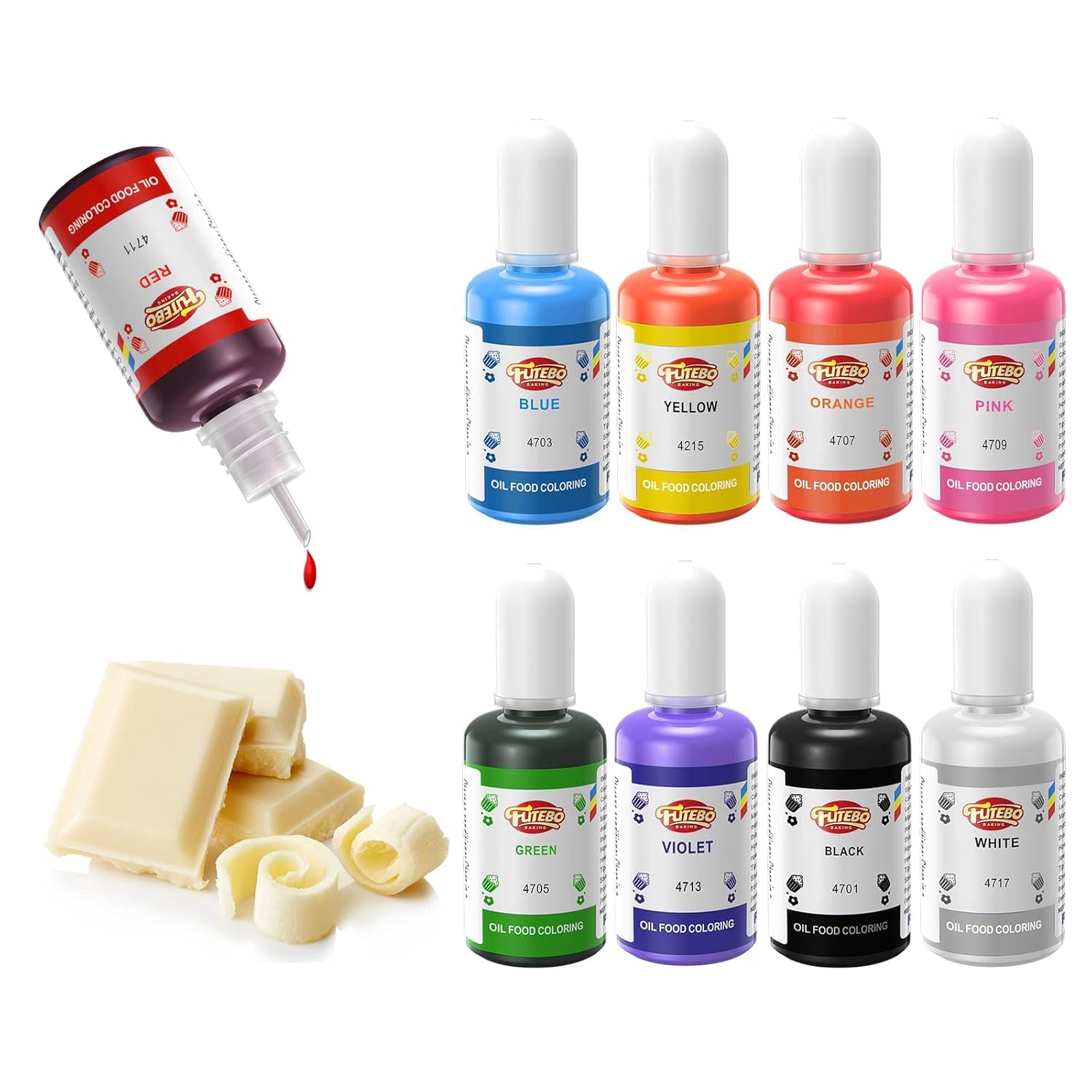 FUTEBO red oil-based coloring bottle for vibrant icing and fondant decoration.