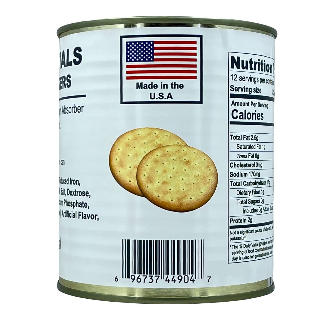 Future Essentials Sailor Pilot Bread can with twelve crackers, ready for long-term storage.