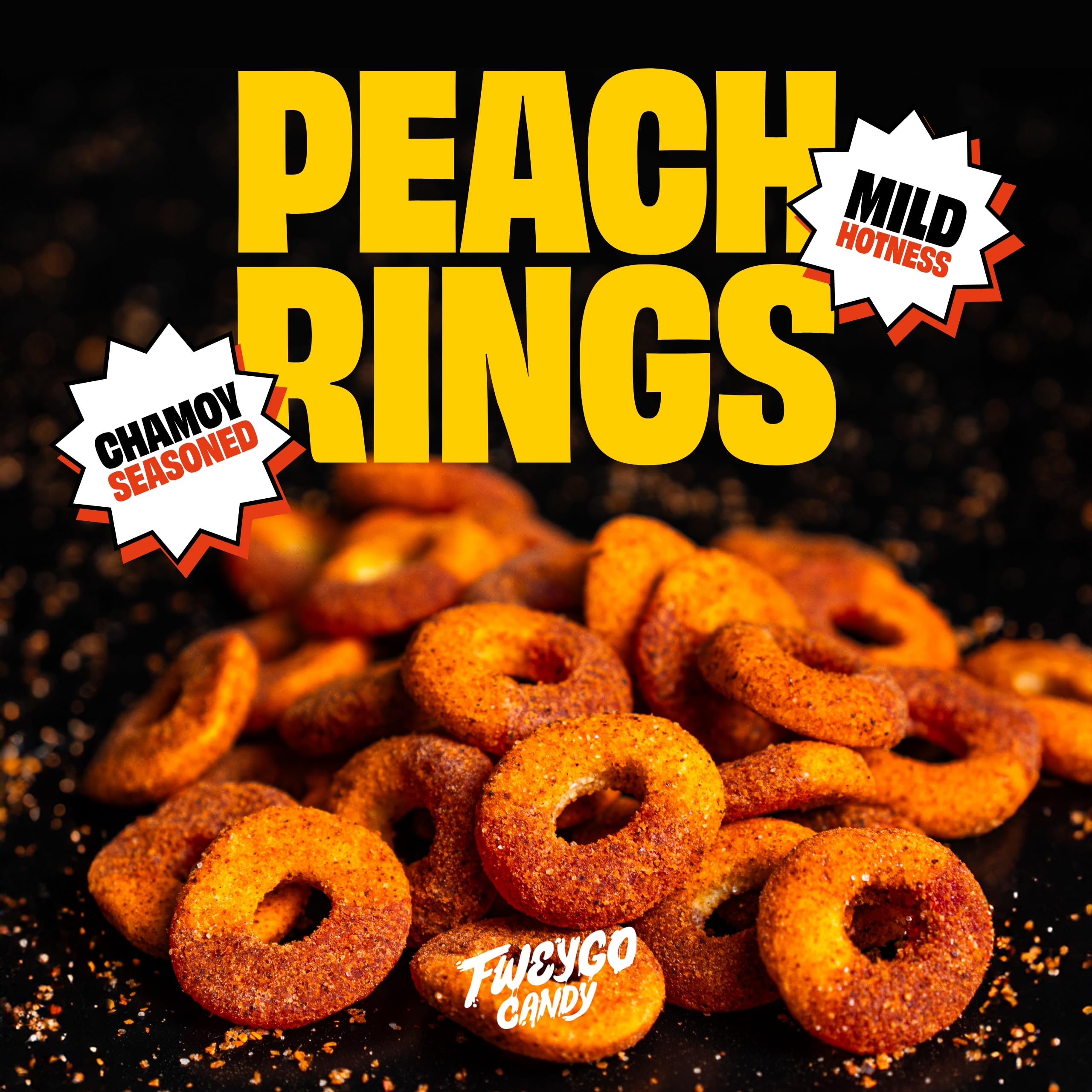 Fweygo Tajin spice dusted peach rings offer a bold snack option