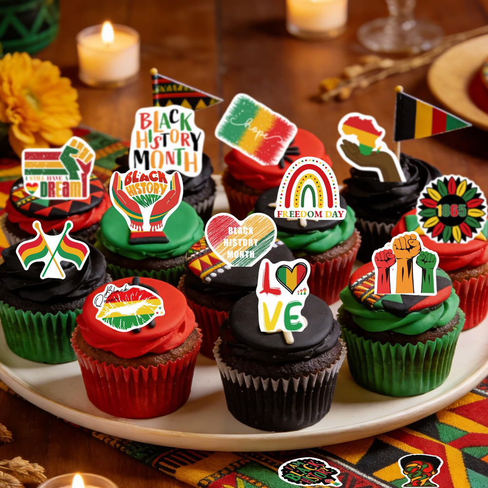 Colorful Fyeoxle toppers with red, green, gold, blue, and purple accents.