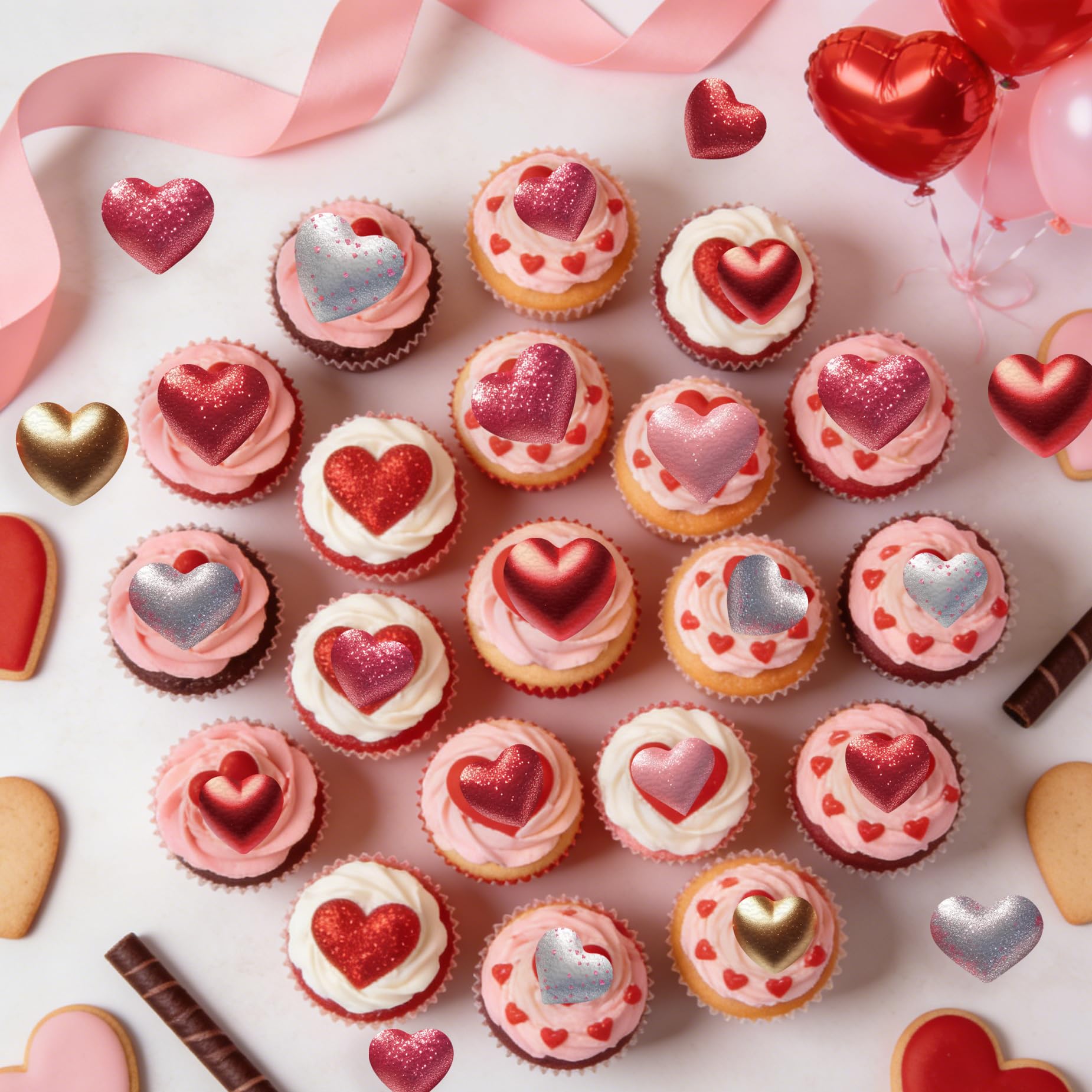 Fyeoxle Valentine toppers for cakes and party desserts.