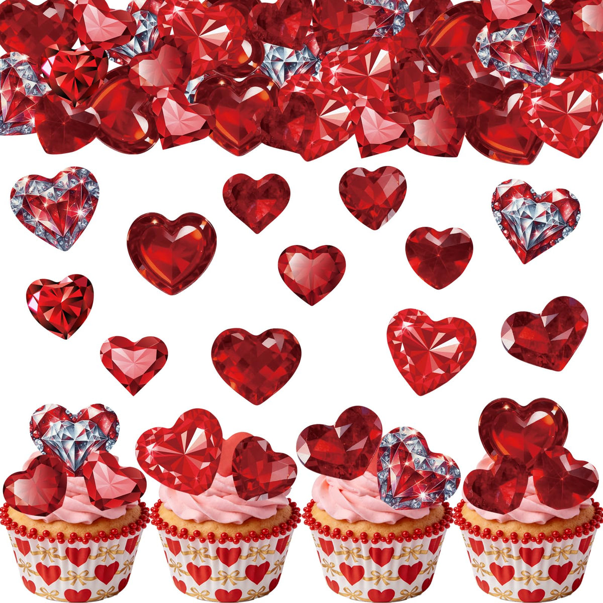 Fyeoxle edible crystal heart topper for cakes adds Valentine charm